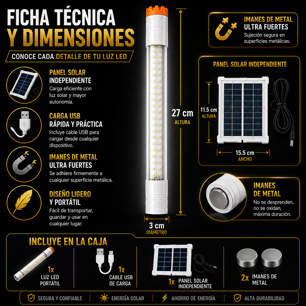 Luz magnética recargable